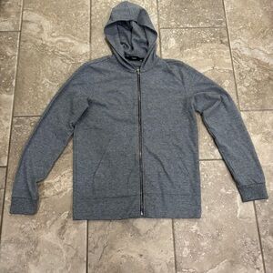 Theory Zip Up Ridge Hoodie in Waffle Knit Cotton Gray Sz Small
